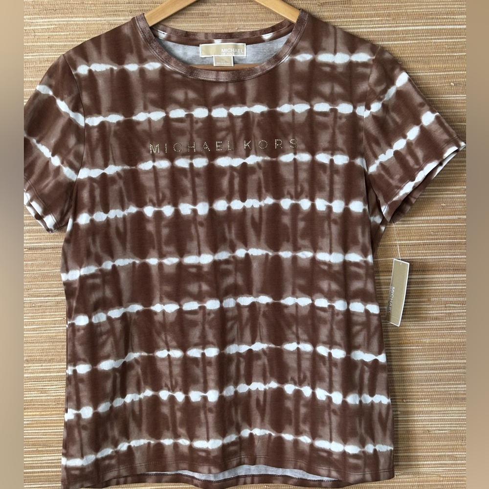 VTG NWT MICHAEL KORS sL brown tie dye baby tee-runs small-see msrmts below